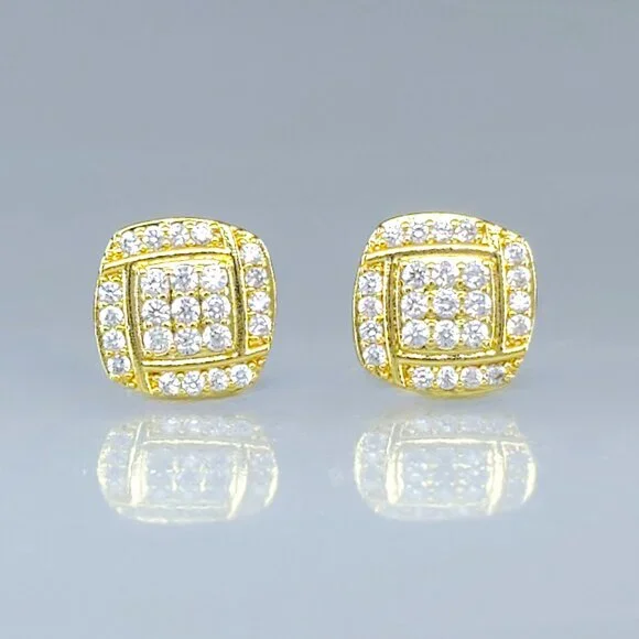 18K Gold Mens 2ct Diamond Square Stud Earrings Guys 18 Karat Silver New Jewelry